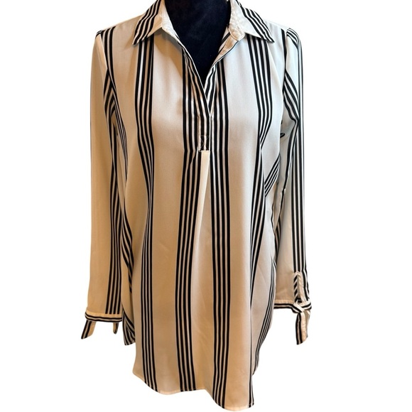 Elle Black and White Striped Long Sleeve Tunic with Tie Details on Cuffs - Picture 1 of 4